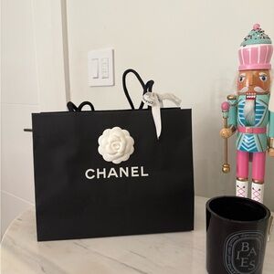CHANEL Medium Black Bag with White Camellia